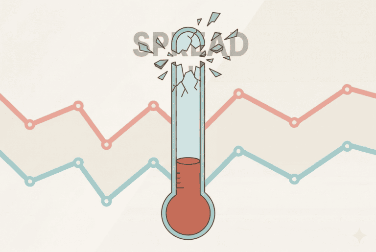 Illustration of trading latency affecting profit margins with a breaking thermometer and fluctuating.