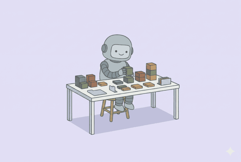 Robot managing investment blocks representing robo-advisors and automated investing.