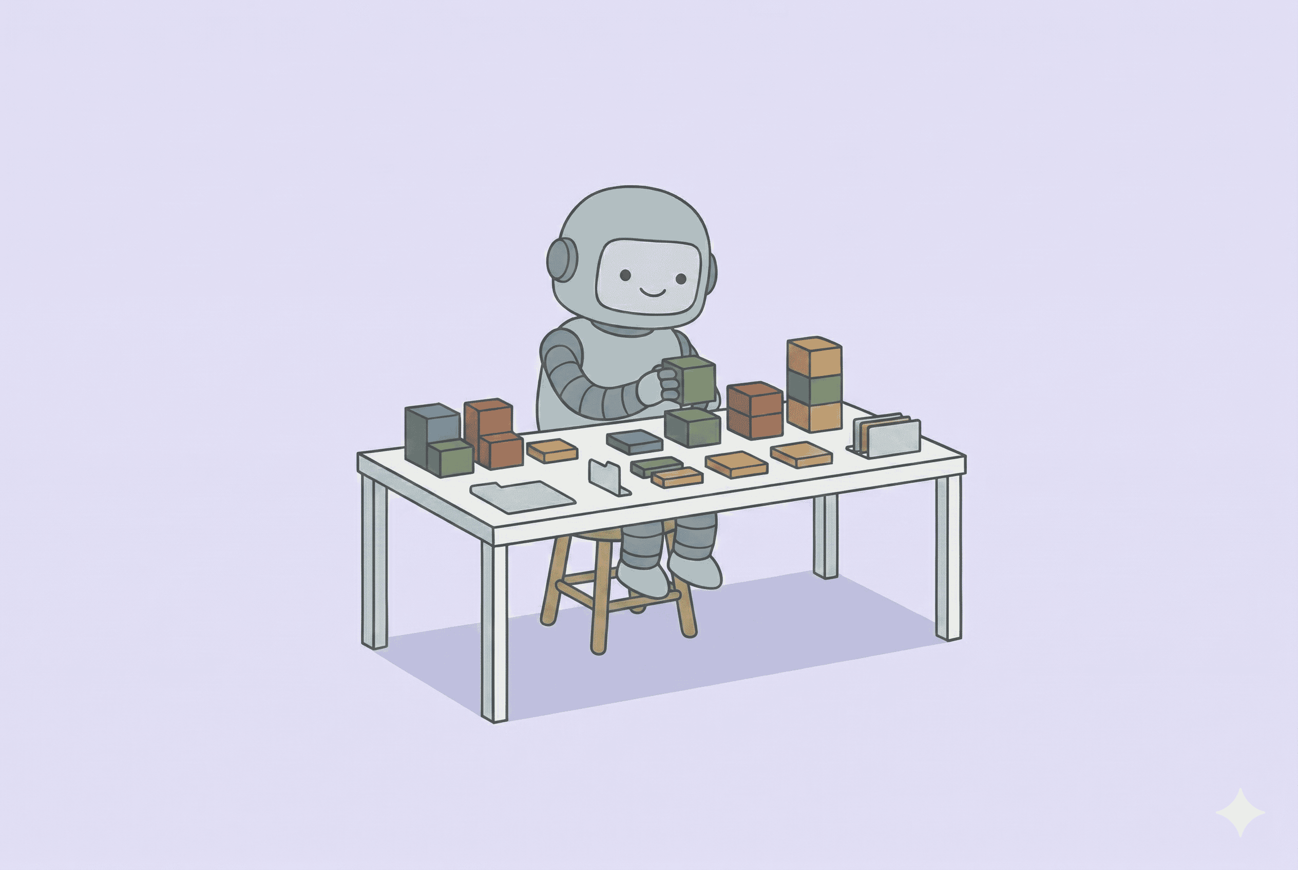 Robot managing investment blocks representing robo-advisors and automated investing.